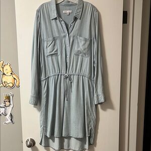 Larry Levine Pale Jean Long Sleeve Drawstring Shirt Dress L